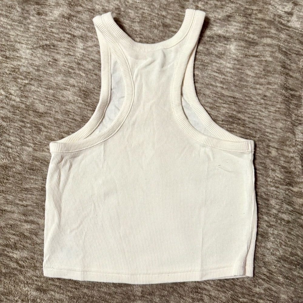 H&M Cream Ribbed Cropped Racerback Tank Top XS - Picture 2 of 3